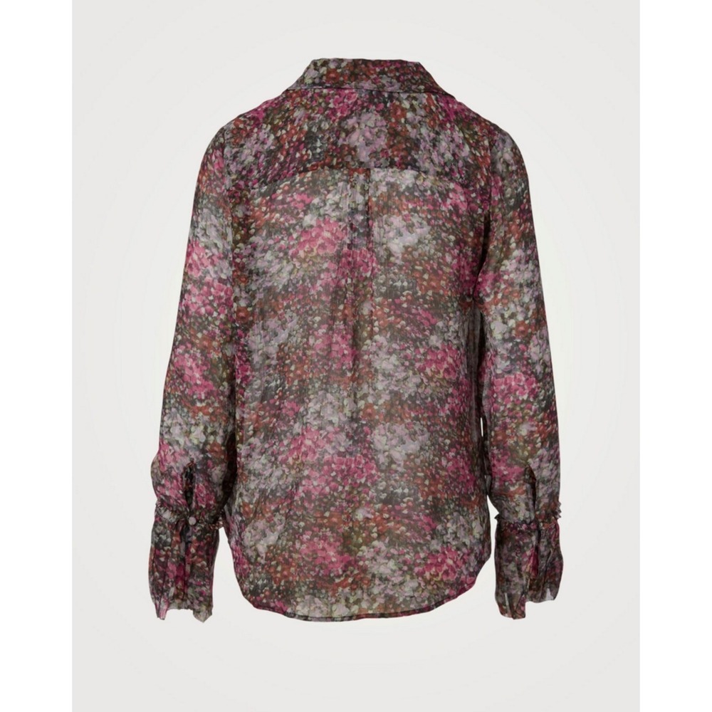PAIGE Abriana‎ Silk Printed Shirt Purple Floral Chiffon Ruffle Cuff Blouse Large - Picture 2 of 6